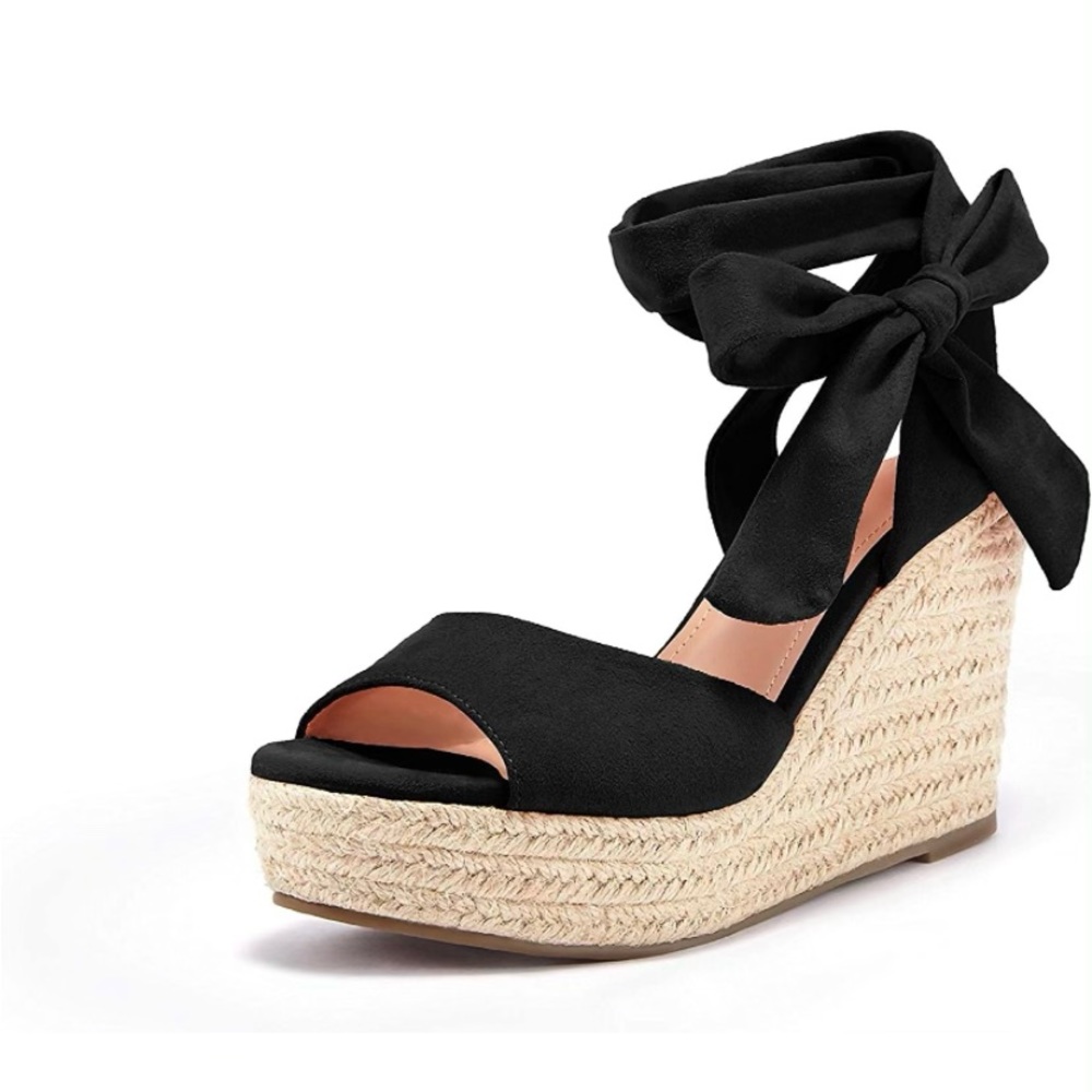 Seraih Womens Lace up Espadrilles Platform Wedges  Heels Tie Ankle  Shoe Size 9